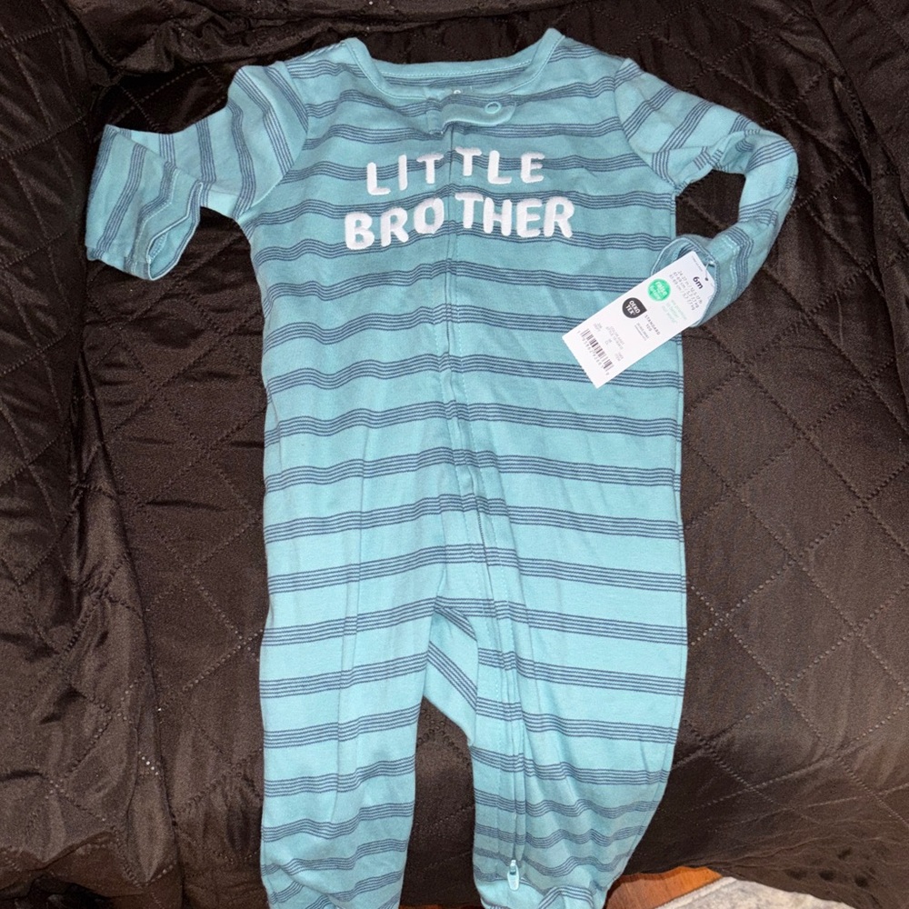 Carter’s 6 mo Little Brother Striped Blue One Piece double zipper